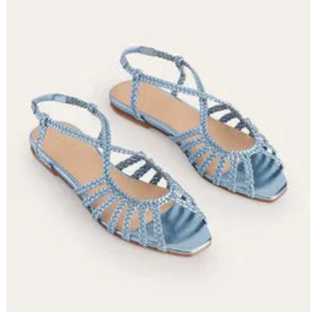 BODEN Metallic Blue Woven Strappy Multistrap Flat Sandals NEW 6